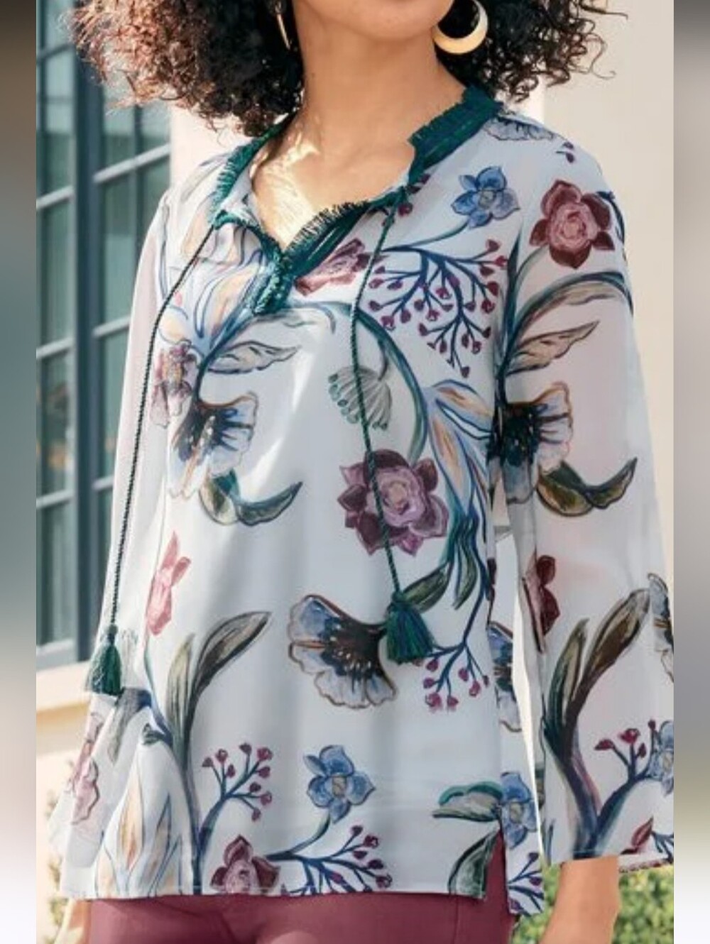 EUC Soft Surroundings Floral Sheer Pullover Top in Light Gray Size XL